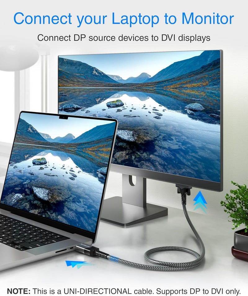 BlueRigger DisplayPort to DVI Cable - (3FT, Uni-Directional, DP to DVI-D Adapter, Male to Male Converter, Monitor Cable) - Compatible with Laptop, Projector, Monitor, HDTV, Desktop, Graphics Card - Image 2